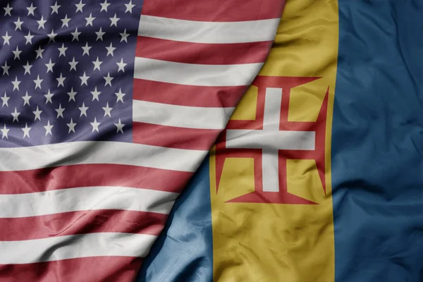 Amerika Birleşik Devletleri Nin Büyük Renkli Bayrağı Madeira Nın Ulusal — Stok fotoğraf