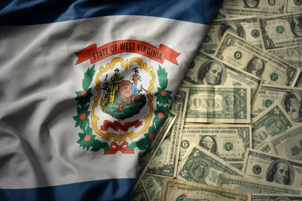 西维吉尼亚州的五彩缤纷的国旗 以美元为背景 财务概念 图库图片