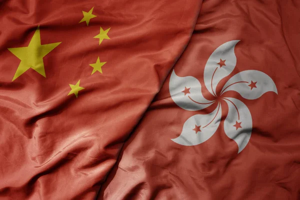 Çin Ulusal Bayrağı Hong Kong Ulusal Bayrağı Sallanıyor Makro — Stok fotoğraf