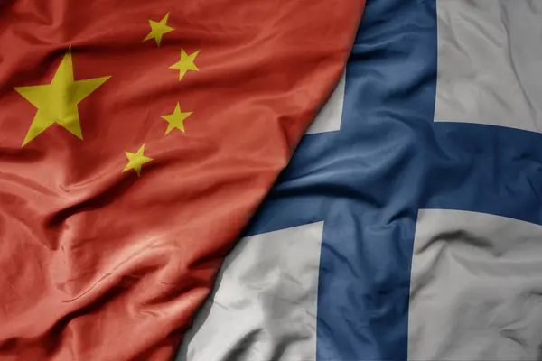 Big Waving National Colorful Flag China National Flag Finland Macro — Stock Photo, Image