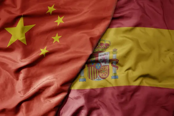 Big Waving National Colorful Flag China National Flag Spain Macro — Stock Photo, Image