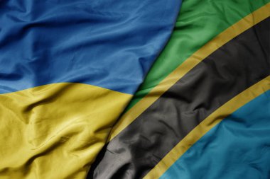 Ukrayna 'nın ulusal bayrağı ve tanzanya' nın ulusal bayrağı sallanıyor. makro