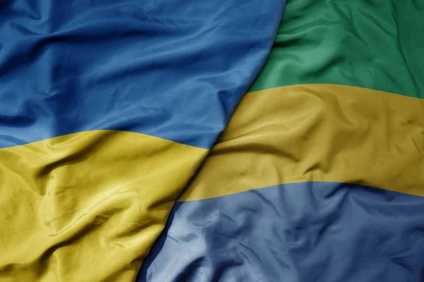 Великий Махаючий Національний Барвистий Прапор України Національний Прапор Габону Макрос — стокове фото