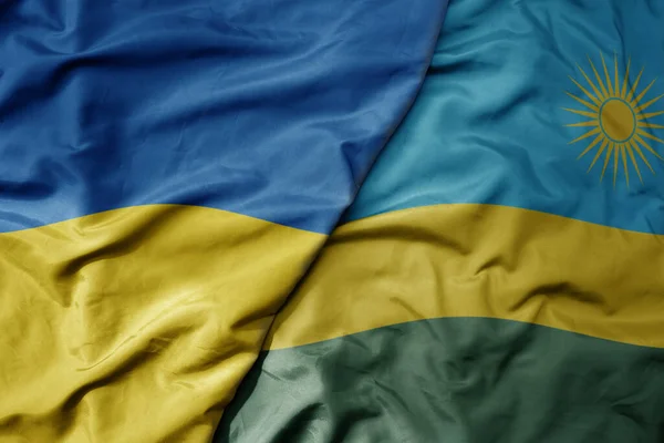 Gran Ondeando Bandera Nacional Colorida Ucrania Bandera Nacional Ruanda Macro —  Fotos de Stock