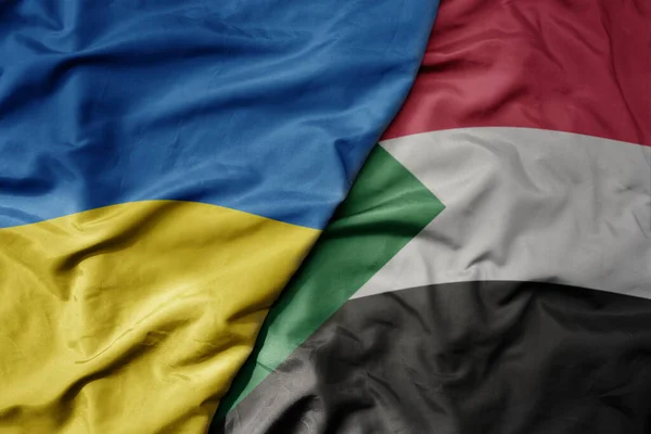 Big Waving National Colorful Flag Ukraine National Flag Sudan Macro — Stock Photo, Image