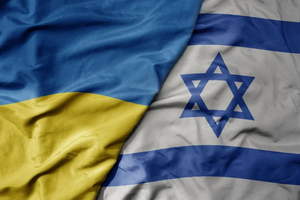 Duży Machający Narodowy Kolorowy Sztandar Ukraina Narodowy Sztandar Izraelski Makro Obrazek Stockowy