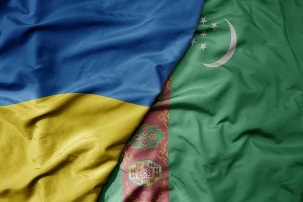 Gran Ondeando Bandera Nacional Colorida Ucrania Bandera Nacional Turquía Macro — Foto de Stock