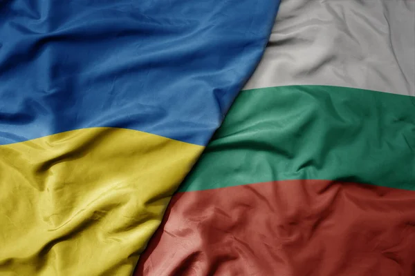 Big Waving National Colorful Flag Ukraine National Flag Bulgaria Macro — Stock Photo, Image