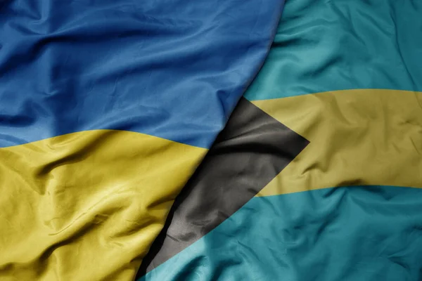 Gran Ondeando Bandera Nacional Colorida Ucrania Bandera Nacional Bahamas Macro —  Fotos de Stock