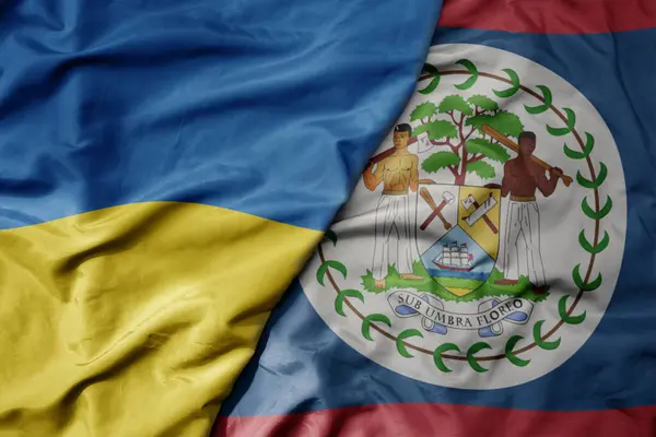 Velká Vlnící Národní Barevná Vlajka Ukrajiny Národní Vlajky Belize Makro — Stock fotografie