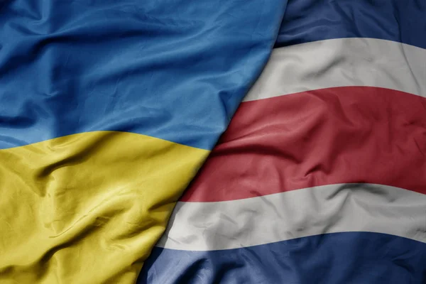 Gran Ondeando Bandera Nacional Colorida Ucrania Bandera Nacional Costa Rica —  Fotos de Stock