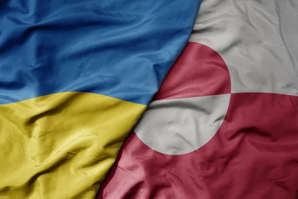 Grande Acenando Bandeira Colorida Nacional Ucrânia Bandeira Nacional Groenlândia Macro — Fotografia de Stock