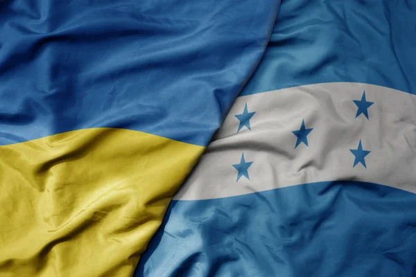 Big Waving National Colorful Flag Ukraine National Flag Honduras Macro — Stock Photo, Image