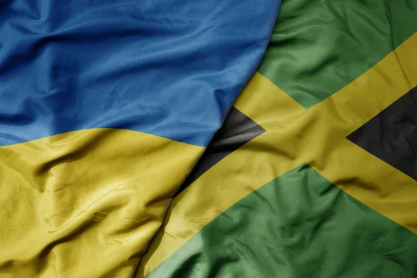 Gran Ondeando Bandera Nacional Colorida Ucrania Bandera Nacional Jamaica Macro —  Fotos de Stock