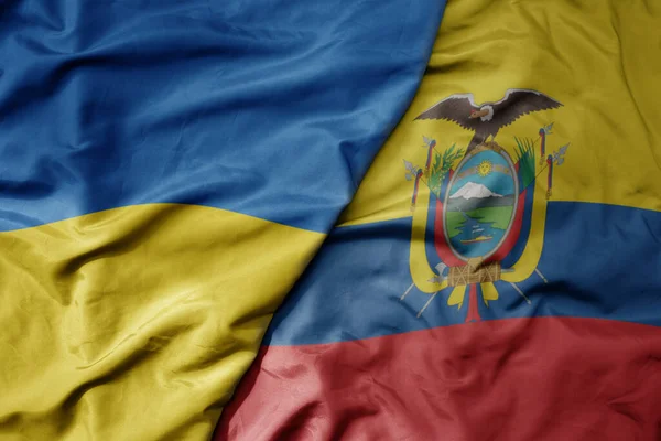 Gran Ondeando Bandera Nacional Colorida Ucrania Bandera Nacional Ecuador Macro —  Fotos de Stock