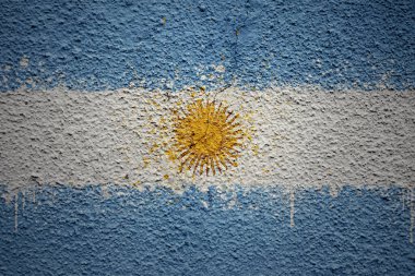 Arjantin 'in büyük ulusal bayrağını kocaman, eski, renkli bir duvara boyamış.