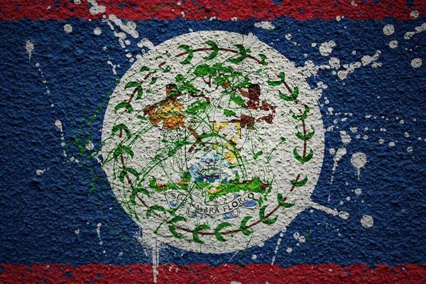 Büyük Eski Renkli Bir Duvar Üzerine Büyük Bir Belize Bayrağı — Stok fotoğraf