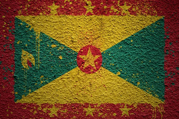 Colorful Painted Big National Flag Grenada Massive Old Cracked Wall — Stock Photo, Image