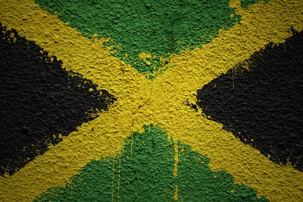 Jamaika Nın Büyük Ulusal Bayrağını Kocaman Eski Renkli Bir Duvara — Stok fotoğraf