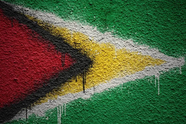 Färgglada Målade Stora Nationella Flagga Guyana Massiv Gammal Sprucken Vägg — Stockfoto