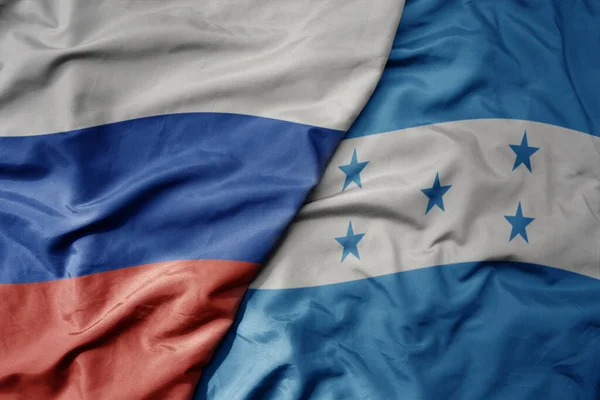 Big Waving Realistic National Colorful Flag Russia National Flag Honduras — Stock Photo, Image