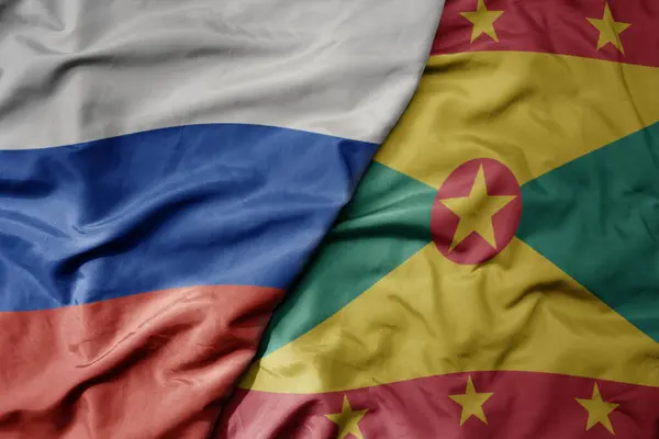 Big Waving Realistic National Colorful Flag Russia National Flag Grenada — Stock Photo, Image