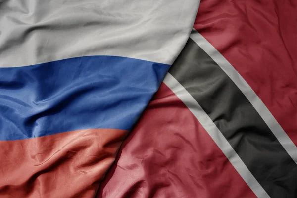 Big Waving Realistic National Colorful Flag Russia National Flag Trinidad — Stock Photo, Image