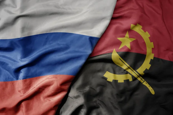 Rusya Nın Ulusal Bayrağını Angola Nın Ulusal Bayrağını Sallıyordu Makro — Stok fotoğraf