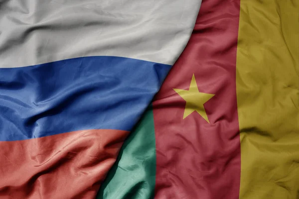 Big Waving Realistic National Colorful Flag Russia National Flag Cameroon — Stock Photo, Image