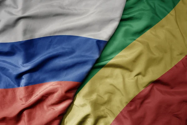 Rusya Nın Ulusal Renkli Bayrağı Kongo Cumhuriyeti Nin Ulusal Bayrağı — Stok fotoğraf