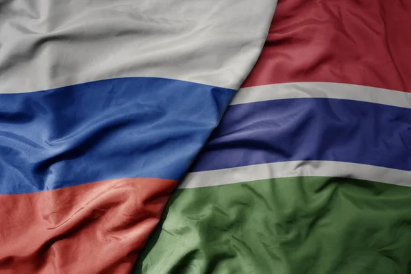 Big Waving Realistic National Colorful Flag Russia National Flag Gambia — Stock Photo, Image
