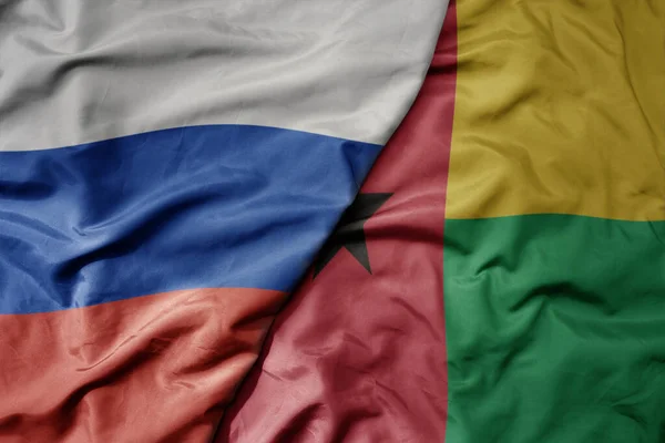 Big Waving Realistic National Colorful Flag Russia National Flag Guinea — Stock Photo, Image