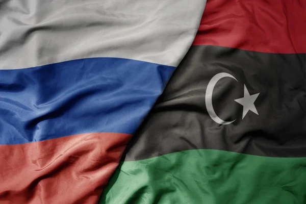 Gran Ondeando Bandera Colorida Nacional Realista Rusia Bandera Nacional Libya — Foto de Stock