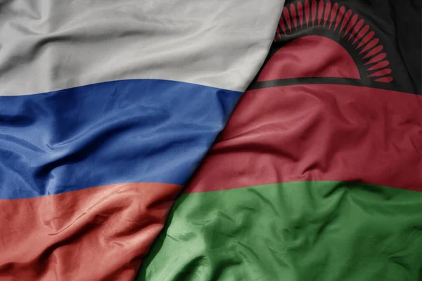 Big Waving Realistic National Colorful Flag Russia National Flag Malawi — Stock Photo, Image