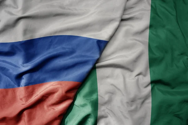 Big Waving Realistic National Colorful Flag Russia National Flag Nigeria — Stock Photo, Image