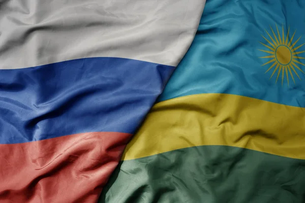 Великий Махаючий Реалістичний Національний Барвистий Прапор Росії Національний Прапор Руанди — стокове фото