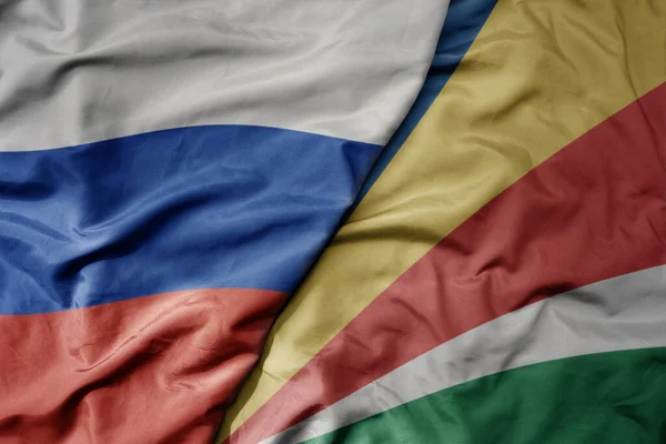Big Waving Realistic National Colorful Flag Russia National Flag Seychelles — Stock Photo, Image
