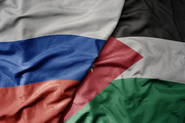 Big Waving Realistic National Colorful Flag Russia National Flag Jordan — Stock Photo, Image