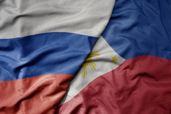 Stora Viftande Realistiska Nationella Färgglada Flagga Ryssland Och Nationell Flagga — Stockfoto