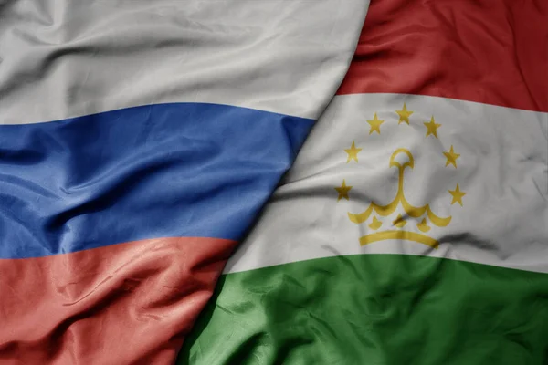 Gran Ondeando Bandera Colorida Nacional Realista Rusia Bandera Nacional Tayikistán — Foto de Stock