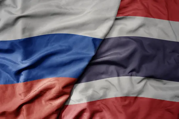 Big Waving Realistic National Colorful Flag Russia National Flag Thailand — Stock Photo, Image