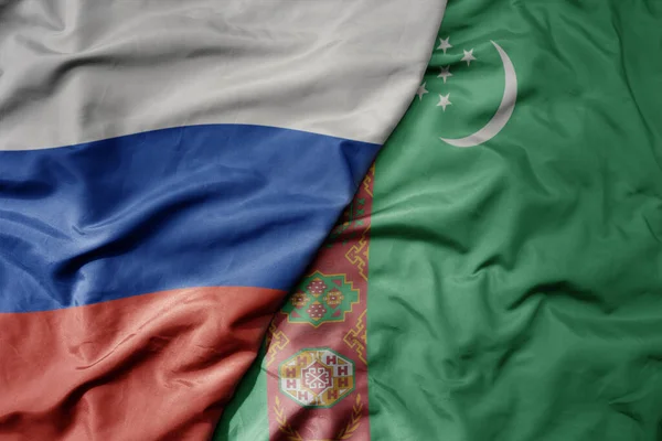 Big Waving Realistic National Colorful Flag Russia National Flag Turkmenistan — Stock Photo, Image