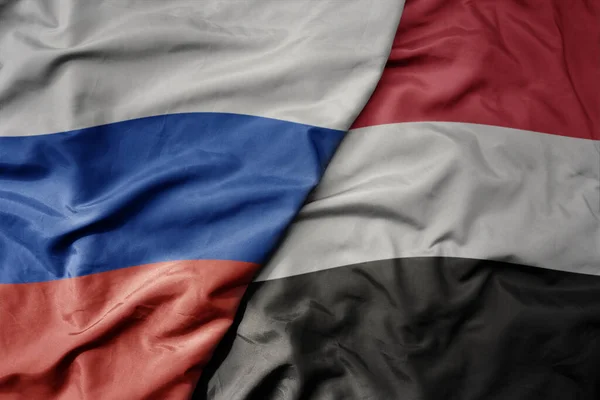 Big Waving Realistic National Colorful Flag Russia National Flag Yemen — Stock Photo, Image