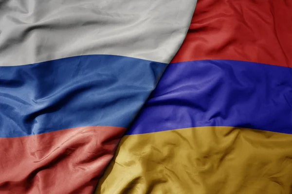 Gran Ondeando Bandera Nacional Colorida Realista Rusia Bandera Nacional Armenia —  Fotos de Stock