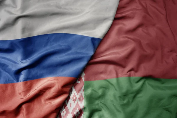Big Waving Realistic National Colorful Flag Russia National Flag Belarus — Stock Photo, Image