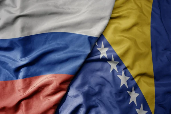 Big Waving Realistic National Colorful Flag Russia National Flag Bosnia — Stock Photo, Image