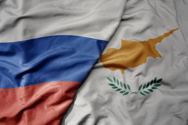 Big Waving Realistic National Colorful Flag Russia National Flag Cyprus — Stock Photo, Image