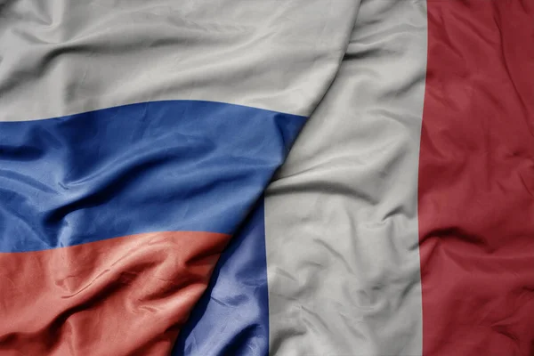Big Waving Realistic National Colorful Flag Russia National Flag France — Stock Photo, Image