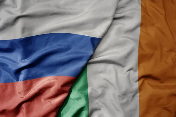 Big Waving Realistic National Colorful Flag Russia National Flag Ireland — Stock Photo, Image