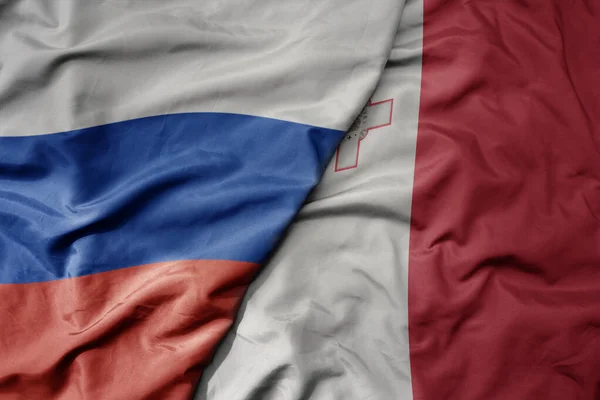 Big Waving Realistic National Colorful Flag Russia National Flag Malta — Stock Photo, Image